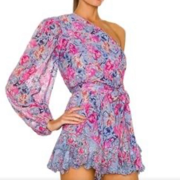 NWT HEMANT & NANDITA mila one shoulder ruffle dress in stone blue size large - Picture 8 of 16